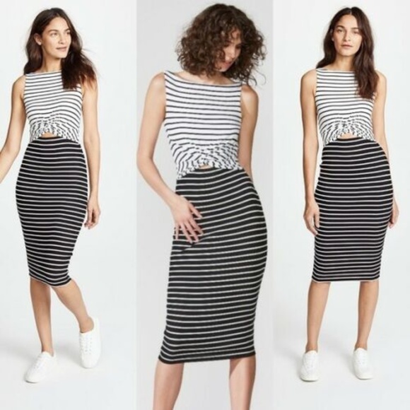 Bailey 44 Dresses & Skirts - NEW Bailey44 Black White Stripe Column Midi Dress Body Con Key Hole Knotted